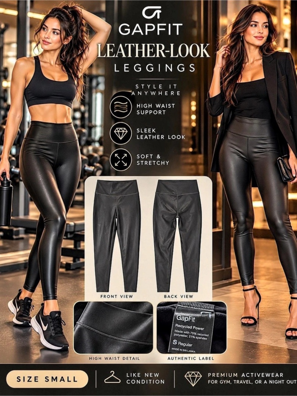 GAPFIT Recycled Power Leather-Look High Rise Leggings Size Small Like New